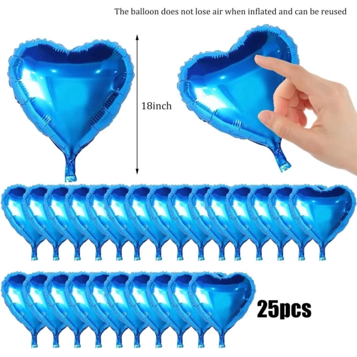 BFS   Metalize Parlak Mavi Kalp Şekilli Uçan Balon Folyo 18 inç 45 cm 25 Adet