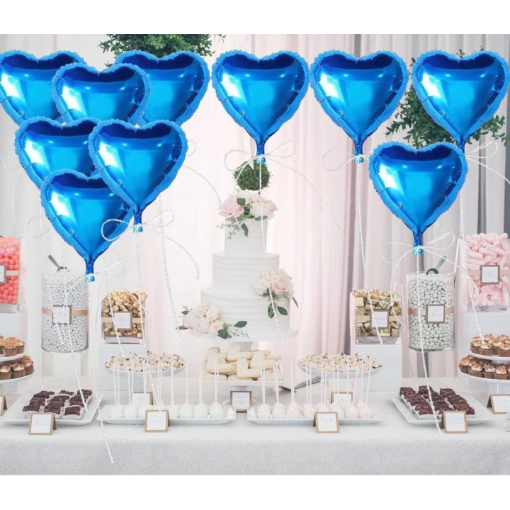 BFS   Metalize Parlak Mavi Kalp Şekilli Uçan Balon Folyo 18 inç 45 cm 25 Adet