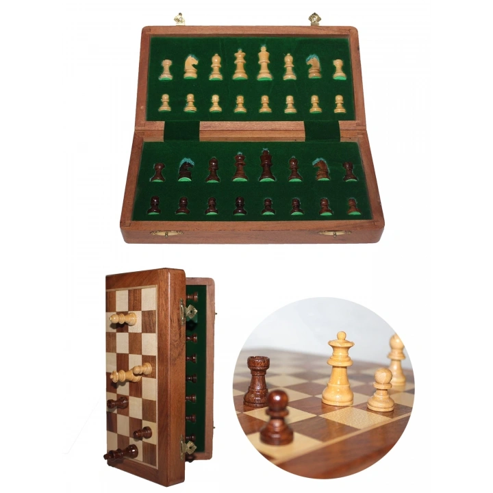 BFS Mıknatıs Taşlı Ahşap Katlanabilir Kutulu Satranç Oyunu 12.5 Cm G610