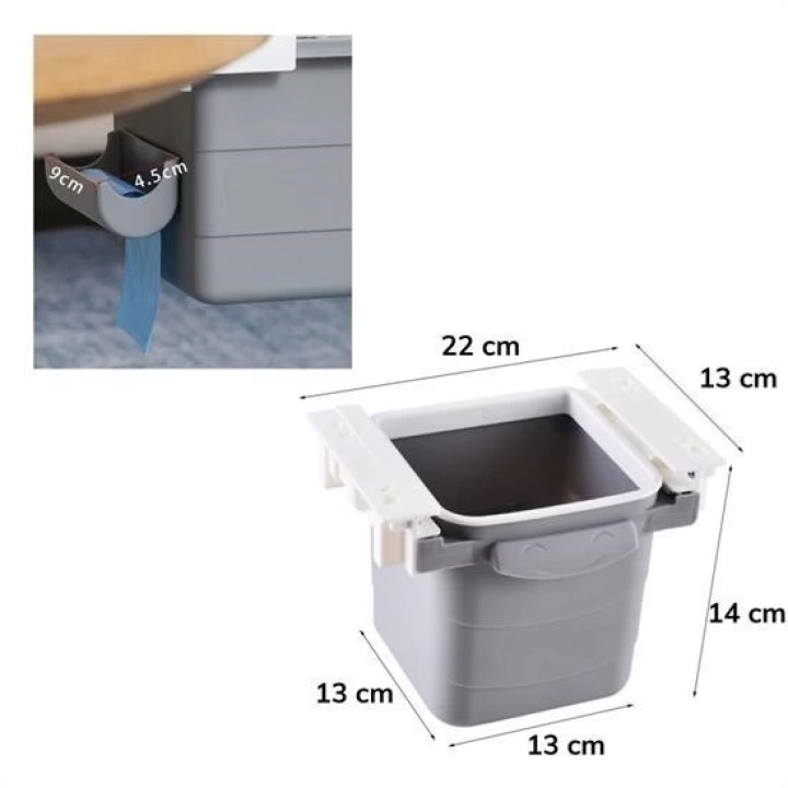 BFS  Mini Masa Çöp Kovası Plastik Tezgah Altı Geri Çekilebilir Yapışkanlı Görünmez Bölme Pratik