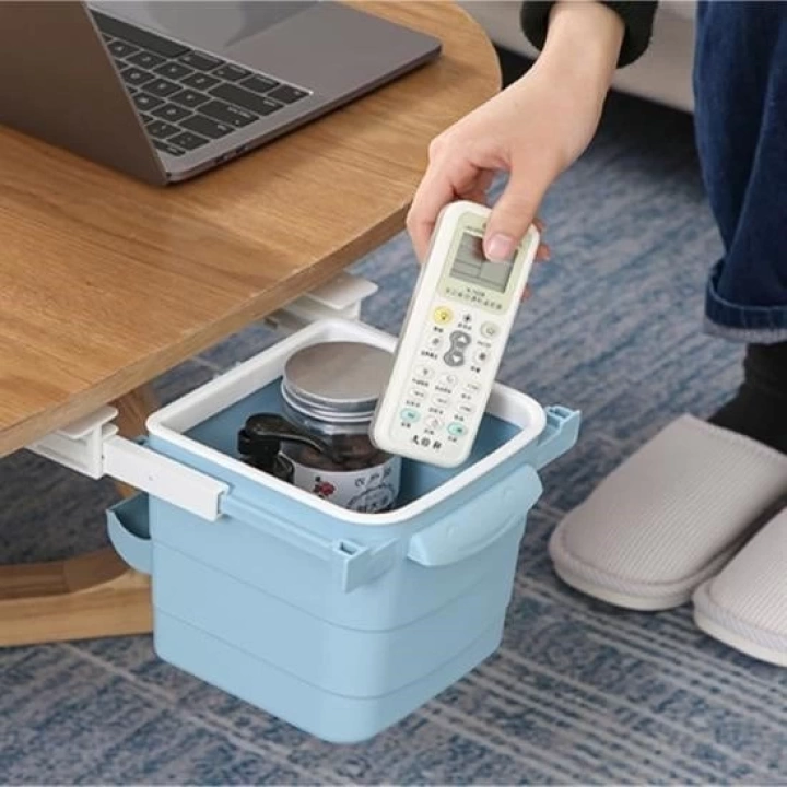 BFS  Mini Masa Çöp Kovası Plastik Tezgah Altı Geri Çekilebilir Yapışkanlı Görünmez Bölme Pratik
