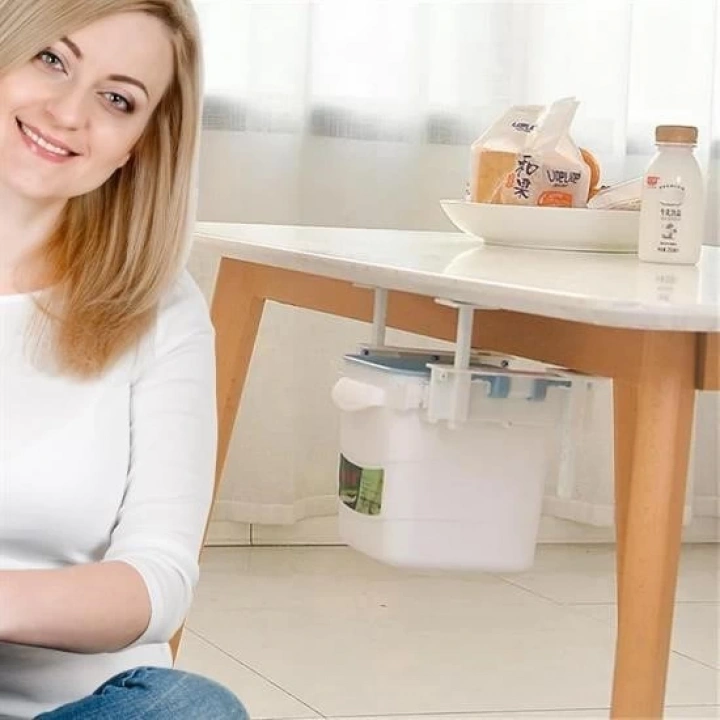 BFS  Mini Masa Çöp Kovası Plastik Tezgah Altı Geri Çekilebilir Yapışkanlı Görünmez Bölme Pratik