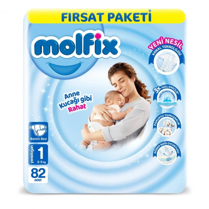 BFS   Molfix Bebek Bezi Fırsat Paketi 1 Beden 2-5 Kg 82 Adet