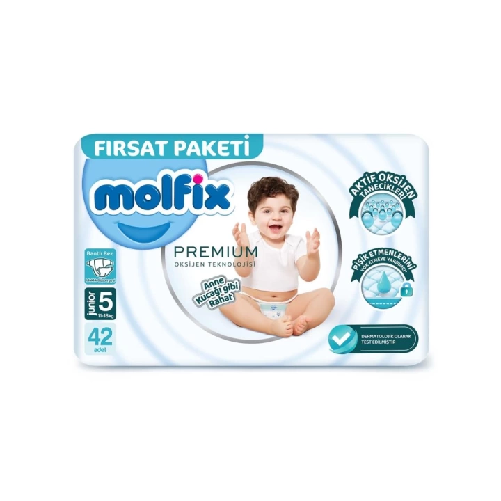 BFS   Molfix Premium Bebek Bezi Fırsat Paketi 5 Beden 11-18 Kg 42 Adet