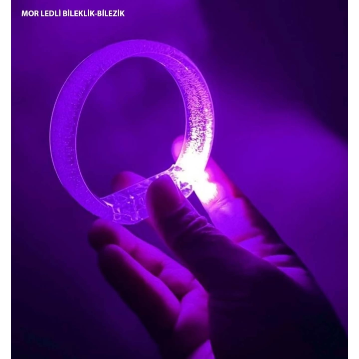 BFS Mor Led Işıklı Baskı Yapılabilen Pilli Bileklik Bilezik 1,5 Cm Genişlik