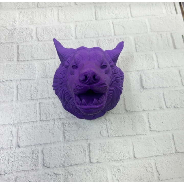 BFS Mor Renk 3D Kurt Başı Duvar Dekoru Asılabilir Maskot Heykel 25x19 cm