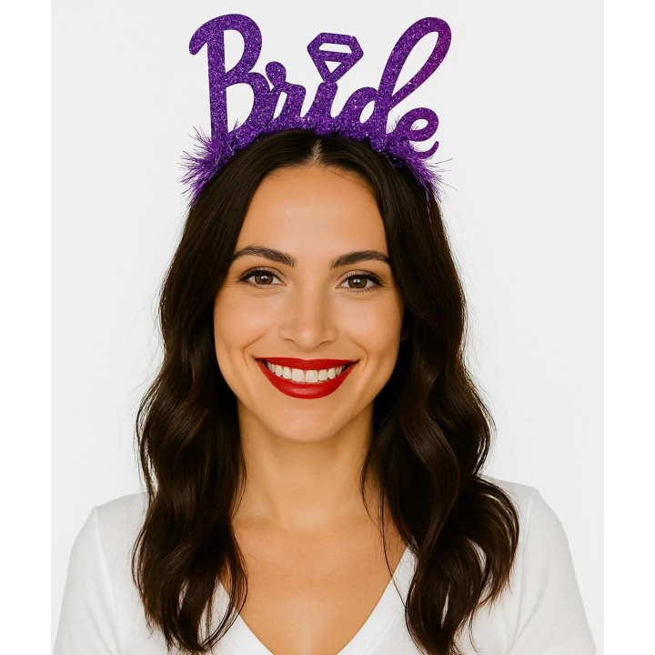 BFS Mor Renk Bekarlığa Veda İtalik Yazı Alyanslı Bride Taç