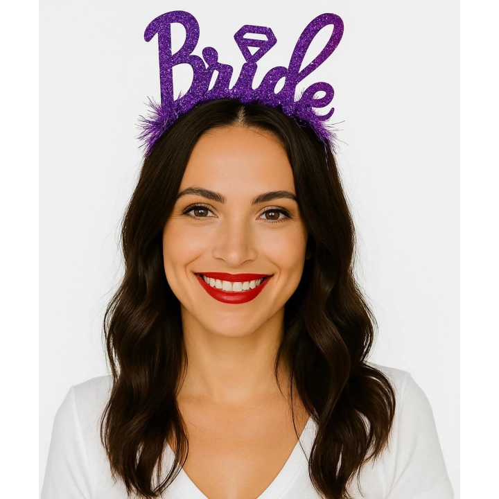 BFS Mor Renk Bekarlığa Veda İtalik Yazı Alyanslı Bride Taç