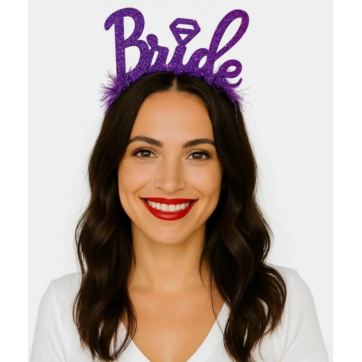 BFS  Mor Renk Bekarlığa Veda İtalik Yazı Alyanslı Bride Taç
