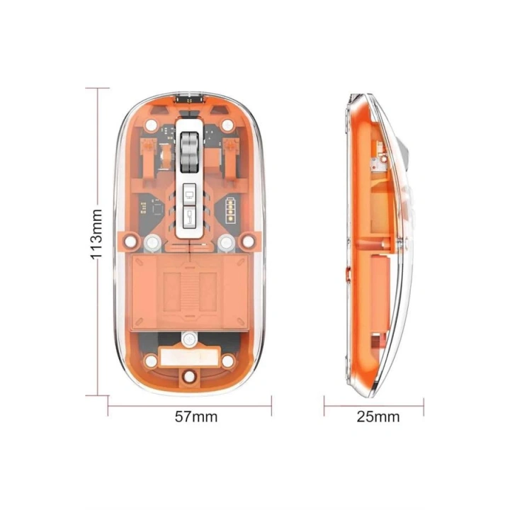 BFS Mouse Fare Kablosuz Mouse Fare Şarjlı Bluetooth Sessiz 5 Tuşlu Şeffaf