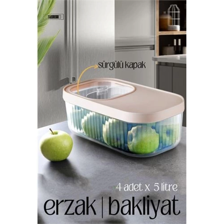BFS MultiBox Erzak Bakliyat Kutusu Sürgülü Kapak 5 Litre 4 ADET