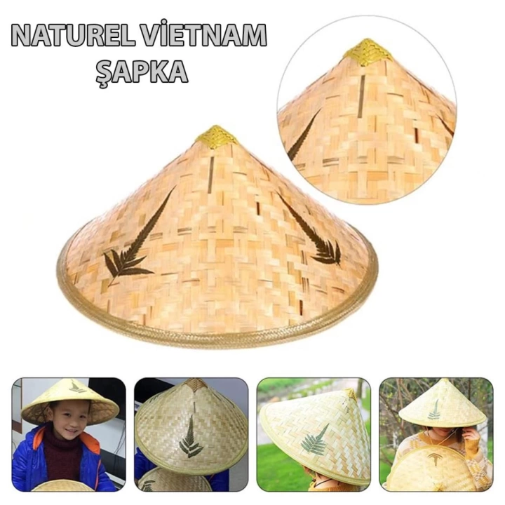 BFS   Naturel Renk Cambodia Kamboçyalı Vietnam Şapkası PVC Hasır