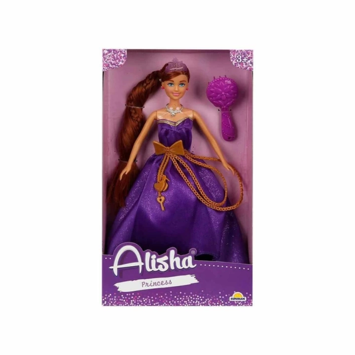 BFS Nessiworld 0835 SUN-RST-SIS-MNK Alisha Prenses Uzun Saçlı Aksesuarlı Bebek Set 29 cm 3renk -Sunman