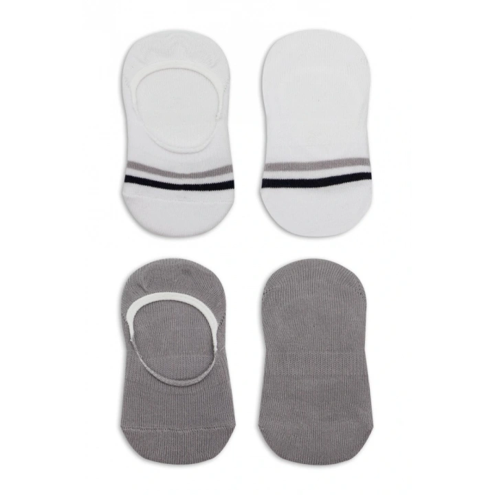 BFS NessiWorld 2Li Penye Babet Silikon Çemberli Çorap 30102 Gri Beyaz