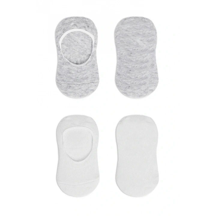 BFS NessiWorld 2Li Penye Babet Silikonlu Basic Çorap 30104 Gri Beyaz