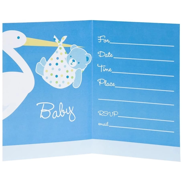 BFS Nessiworld  Baby Boy Stork Temalı Mavi Renk Baby Shower Davetiye 8 Adet