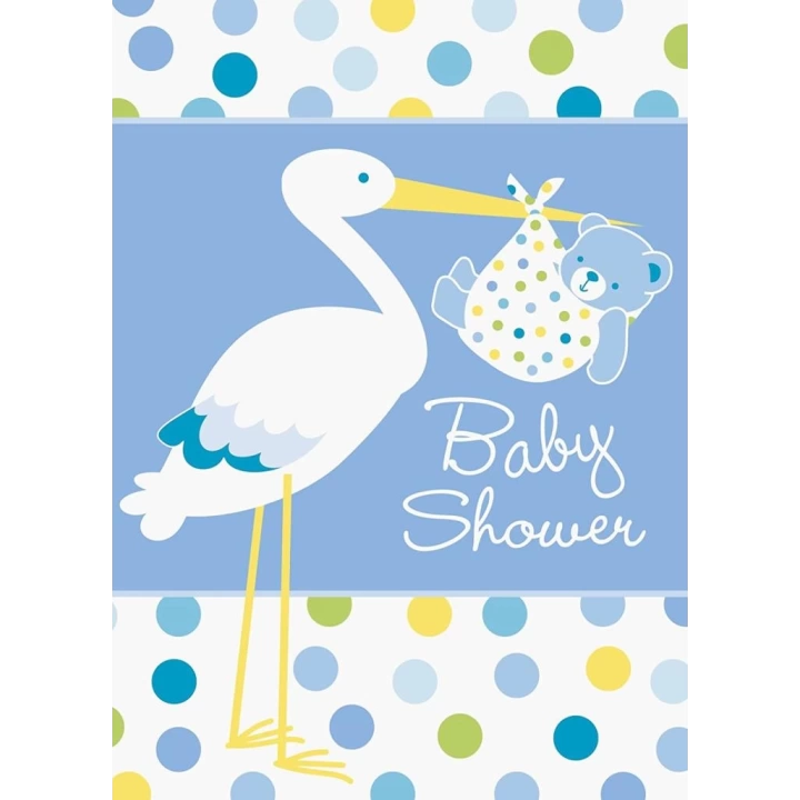 BFS Nessiworld  Baby Boy Stork Temalı Mavi Renk Baby Shower Davetiye 8 Adet