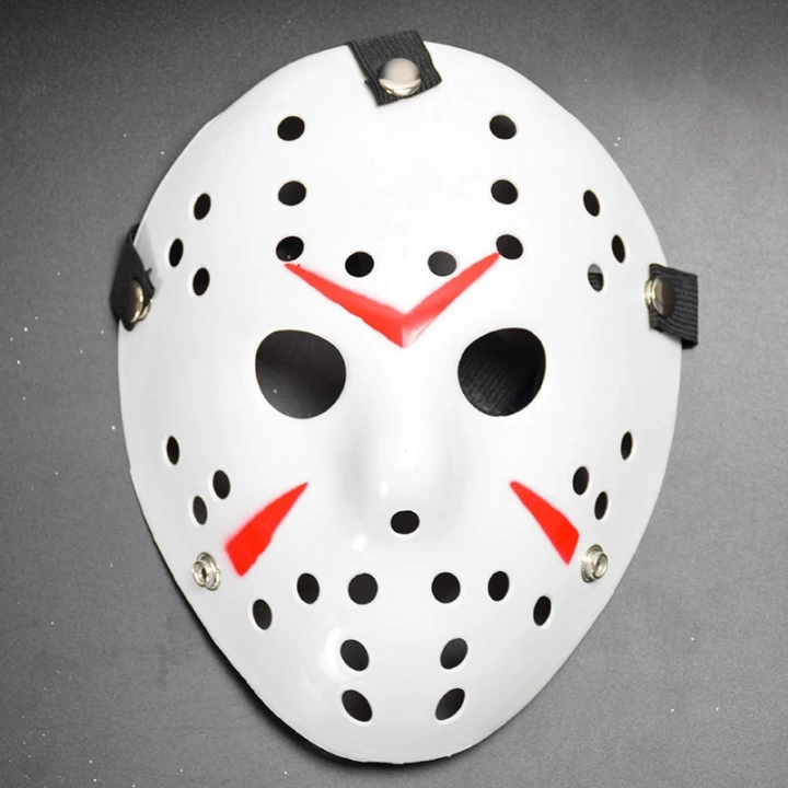 BFS Nessiworld  Beyaz Renk Kırmızı Çizgili Tam Yüz Hokey Jason Maskesi Hannibal Maskesi