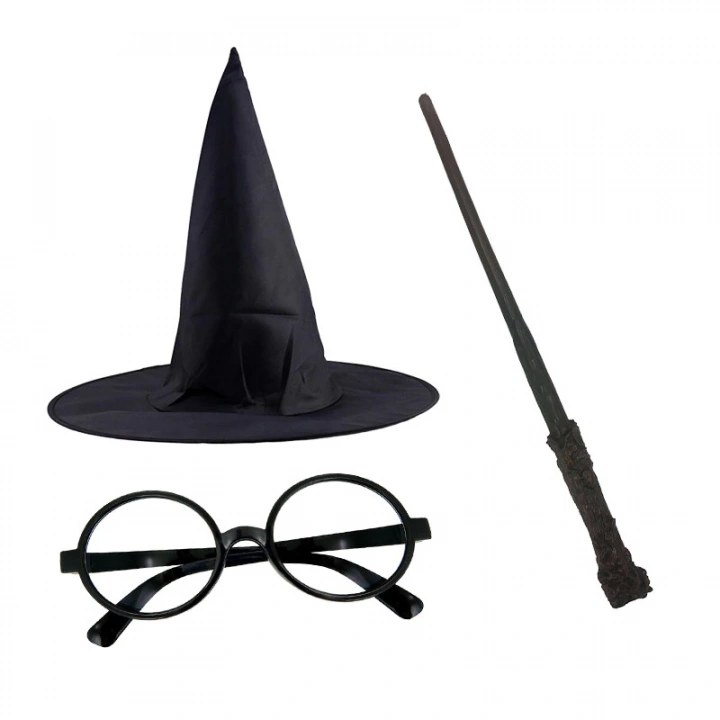 BFS Nessiworld Harry Potter Siyah Şapkası Harry Potter Gözlüğü Harry Potter Asası 3 lü Set
