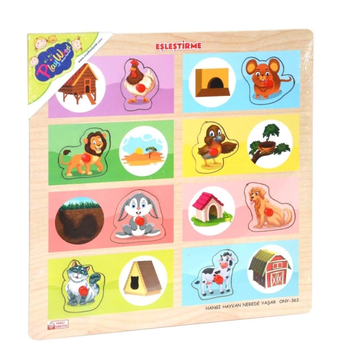 BFS Nessiworld ONY-363-364 Ahşap Tutmalı Eşleştirme Hangi Hayvan Nerede Yaşar -Onyıl