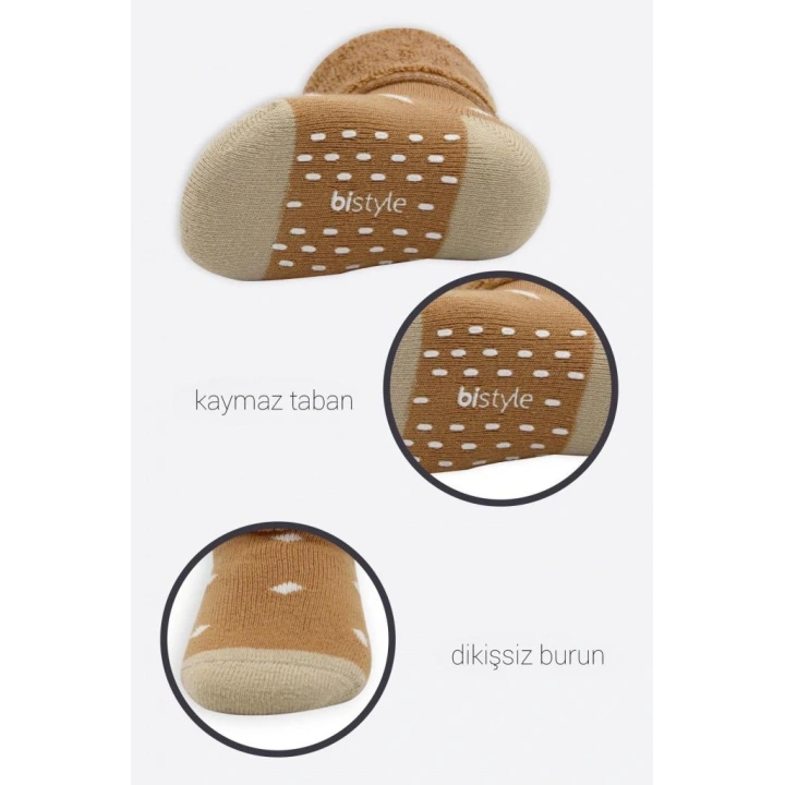 BFS NessiWorld Puanlı Kaymaz Havlu Soket Çorap 2Li BS10502 Hardal