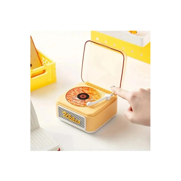 BFS Nostalji Mini Plak Görünümlü Radyolu Bluetooth Hoparlör 3d Ses Dalgası Retro Müzik Plak Sarı