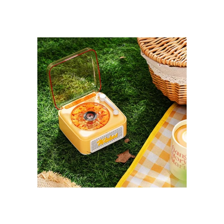BFS Nostalji Mini Plak Görünümlü Radyolu Bluetooth Hoparlör 3d Ses Dalgası Retro Müzik Plak Sarı