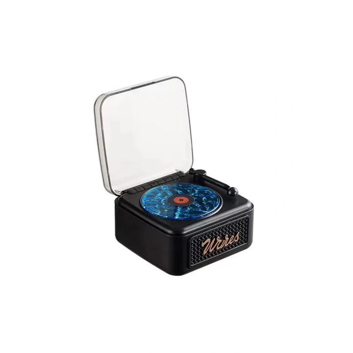 BFS Nostalji Mini Plak Görünümlü Radyolu Bluetooth Hoparlör 3d Ses Dalgası Retro Müzik Plak Siyah