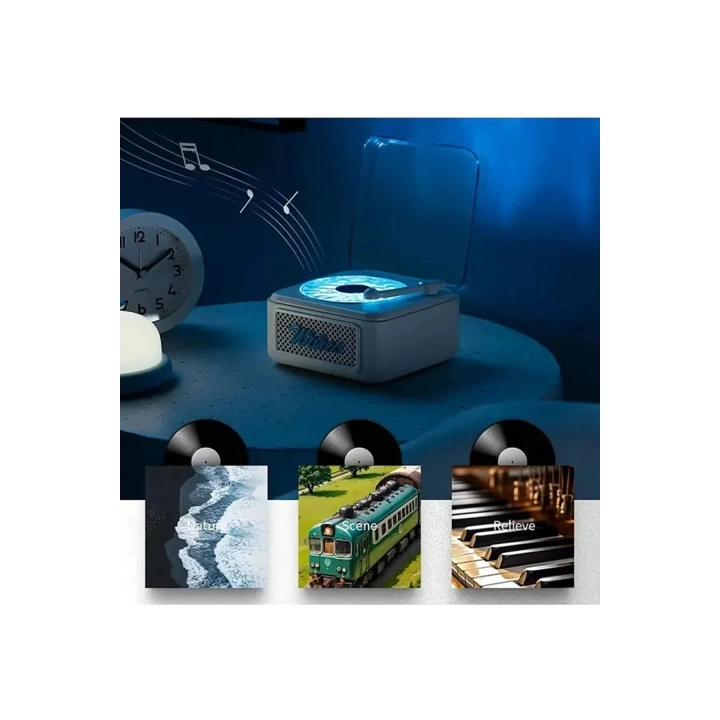 BFS Nostalji Mini Plak Görünümlü Radyolu Bluetooth Hoparlör 3d Ses Dalgası Retro Müzik Plak Siyah