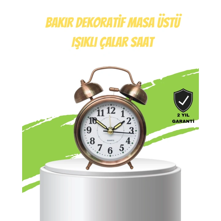 BFS Nostaljik Bronz Metal Alarmlı Masa Saati Büyük Boy Dekoratif ve Şık Tasarım