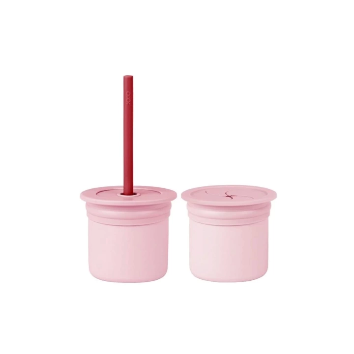 BFS   OiOi Ham+Hüp Pipetli Silikon Bardak Seti Pinky Pink / Velvet Rose