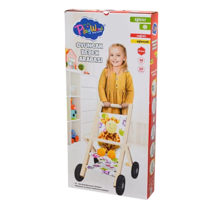 BFS  ONY-386 Ahşap Oyuncak Bebek Arabası -Onyıl
