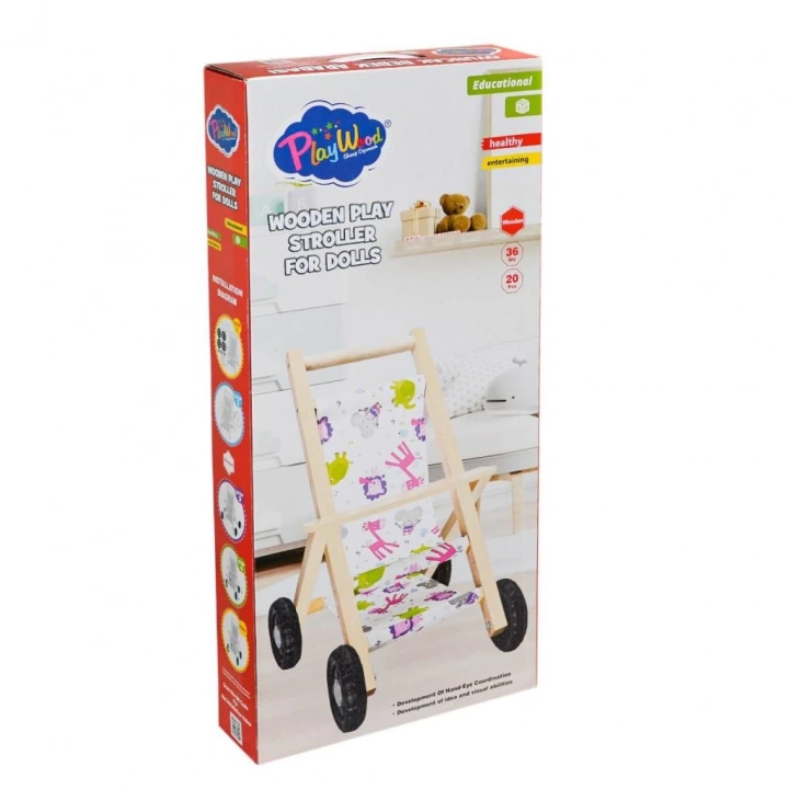 BFS  ONY-386 Ahşap Oyuncak Bebek Arabası -Onyıl