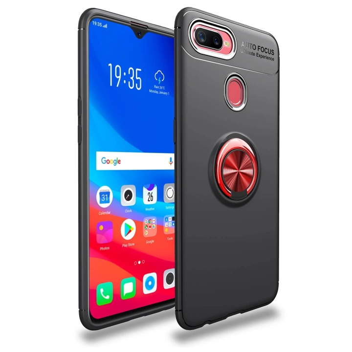 BFS  Oppo A12 Kılıf Range Yüzüklü Silikon - Siyah-Kırmızı