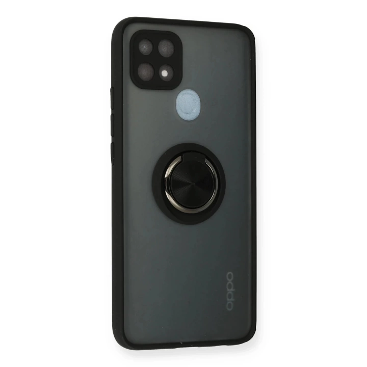BFS  Oppo A15 Kılıf Montreal Yüzüklü Silikon Kapak - Siyah