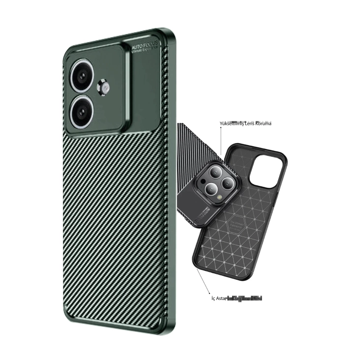 BFS  Oppo A3 Kılıf Auto Focus Karbon Kapak - Koyu Yeşil