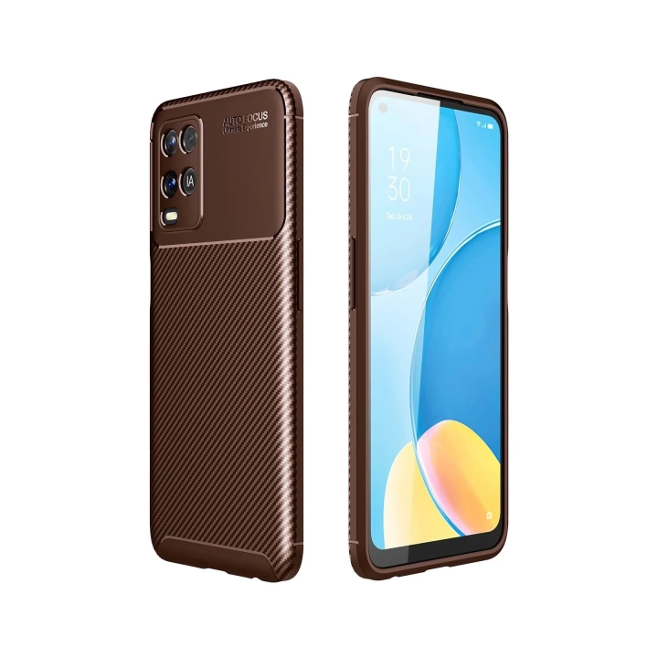 BFS  Oppo A54 4G Kılıf Auto Focus Karbon Kapak - Kahverengi
