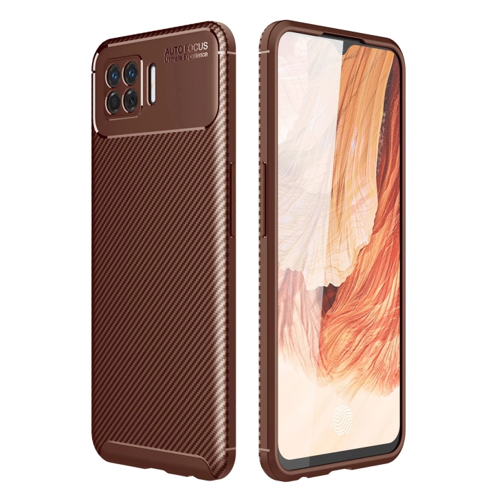 BFS  Oppo A73 Kılıf Auto Focus Karbon Kapak - Kahverengi