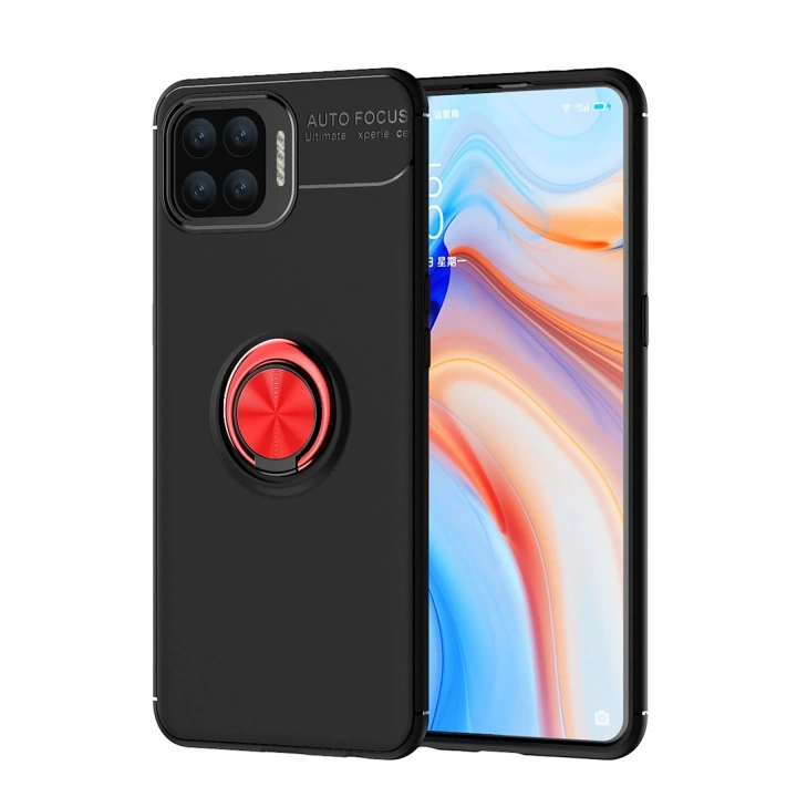 BFS  Oppo A73 Kılıf Range Yüzüklü Silikon - Siyah-Kırmızı