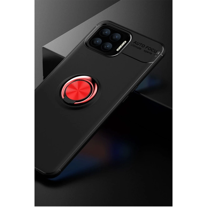 BFS  Oppo A73 Kılıf Range Yüzüklü Silikon - Siyah-Kırmızı