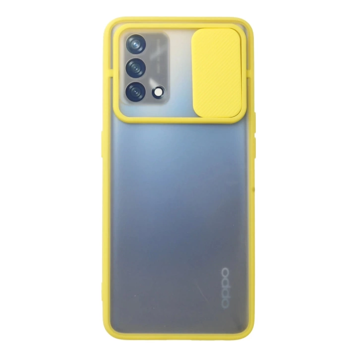 BFS  Oppo A74 4G Kılıf Palm Buzlu Kamera Sürgülü Silikon - Sarı