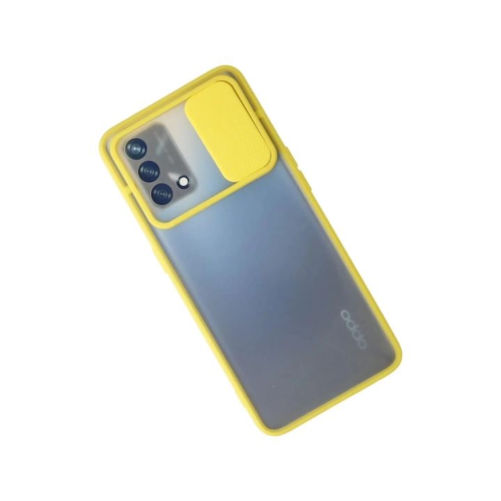 BFS  Oppo A74 4G Kılıf Palm Buzlu Kamera Sürgülü Silikon - Sarı