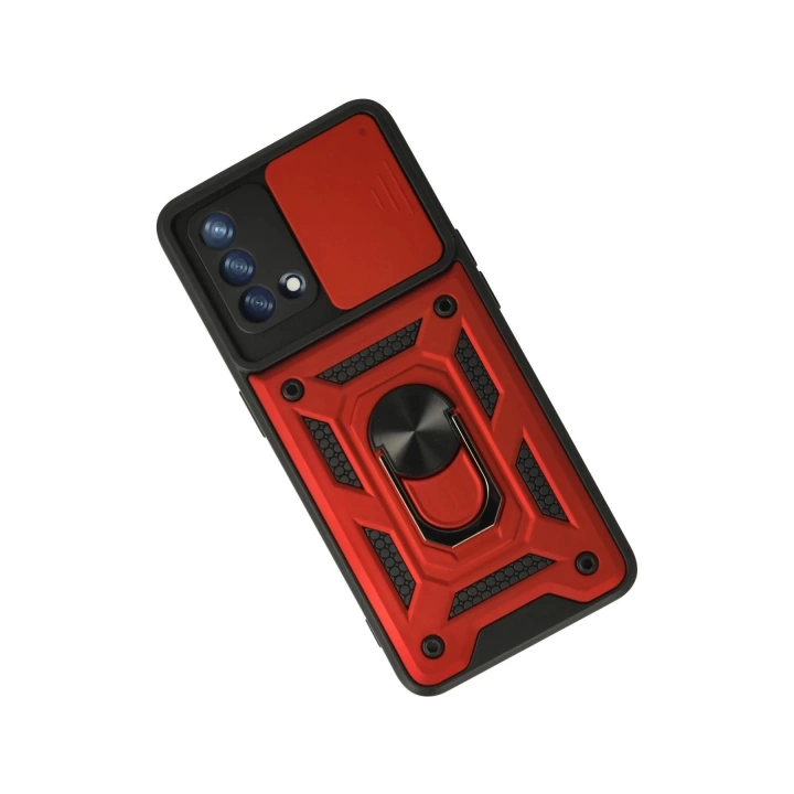 BFS  Oppo A74 4G Kılıf Pars Lens Yüzüklü Silikon - Kırmızı
