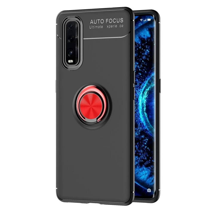 BFS  Oppo Find X2 Kılıf Range Yüzüklü Silikon - Siyah-Kırmızı