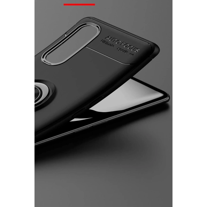BFS  Oppo Find X2 Kılıf Range Yüzüklü Silikon - Siyah-Kırmızı