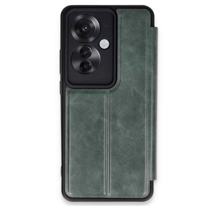 BFS  Oppo Reno 11F Kılıf Flip Cover - Koyu Yeşil
