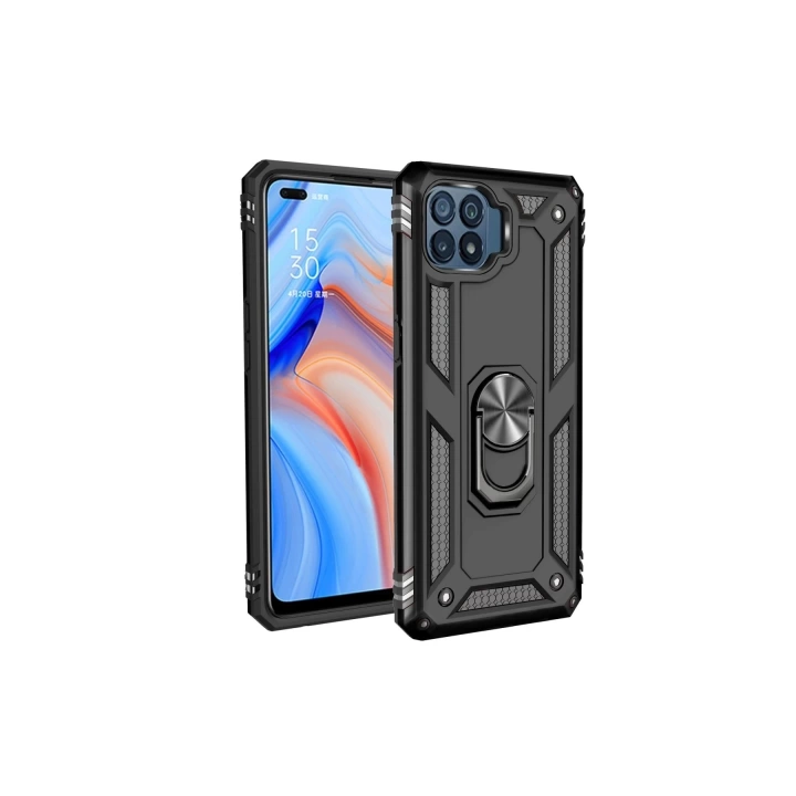 BFS  Oppo Reno 4 Lite Kılıf Sofya Yüzüklü Silikon Kapak - Siyah