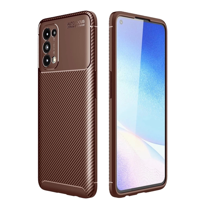 BFS  Oppo Reno 5 Kılıf Auto Focus Karbon Kapak - Kahverengi