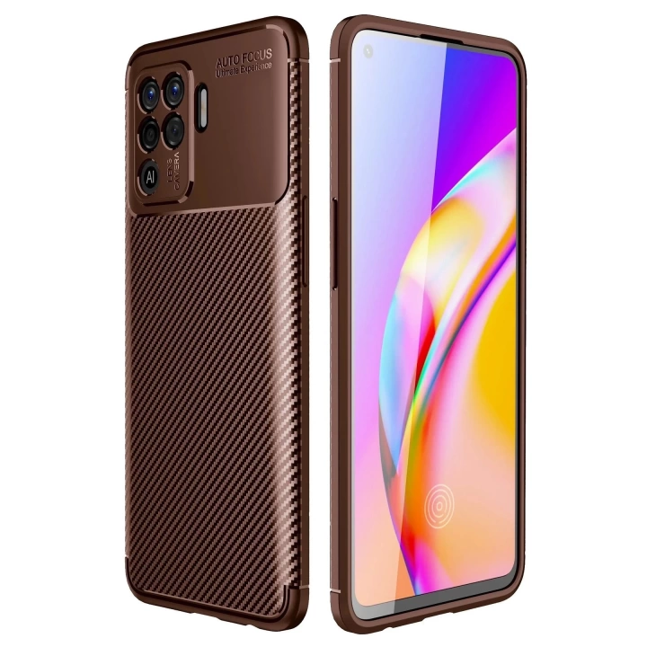 BFS  Oppo Reno 5 Lite Kılıf Auto Focus Karbon Kapak - Kahverengi