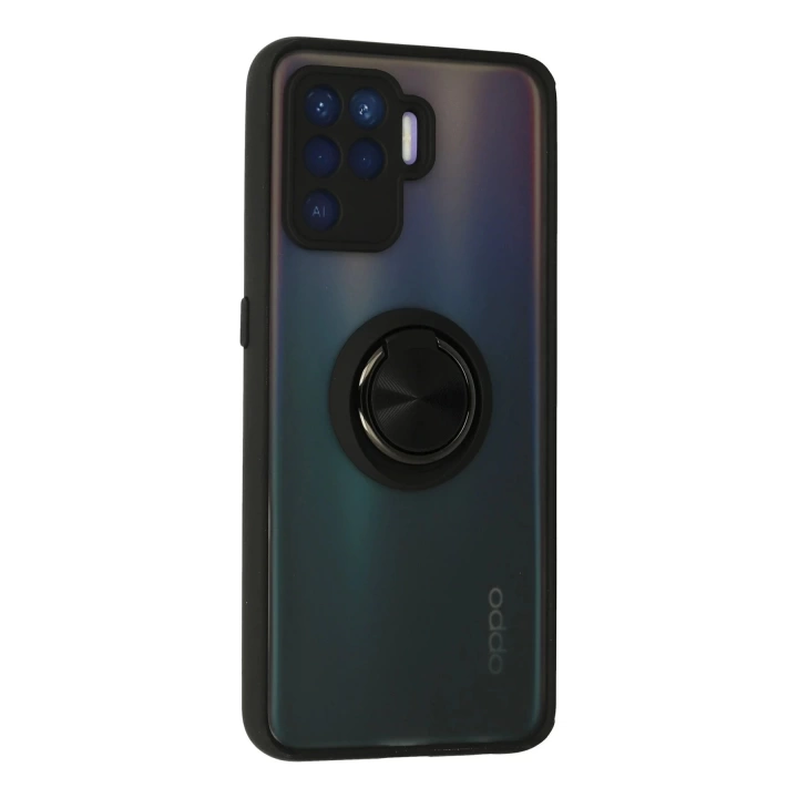 BFS  Oppo Reno 5 Lite Kılıf Montreal Yüzüklü Silikon Kapak - Siyah